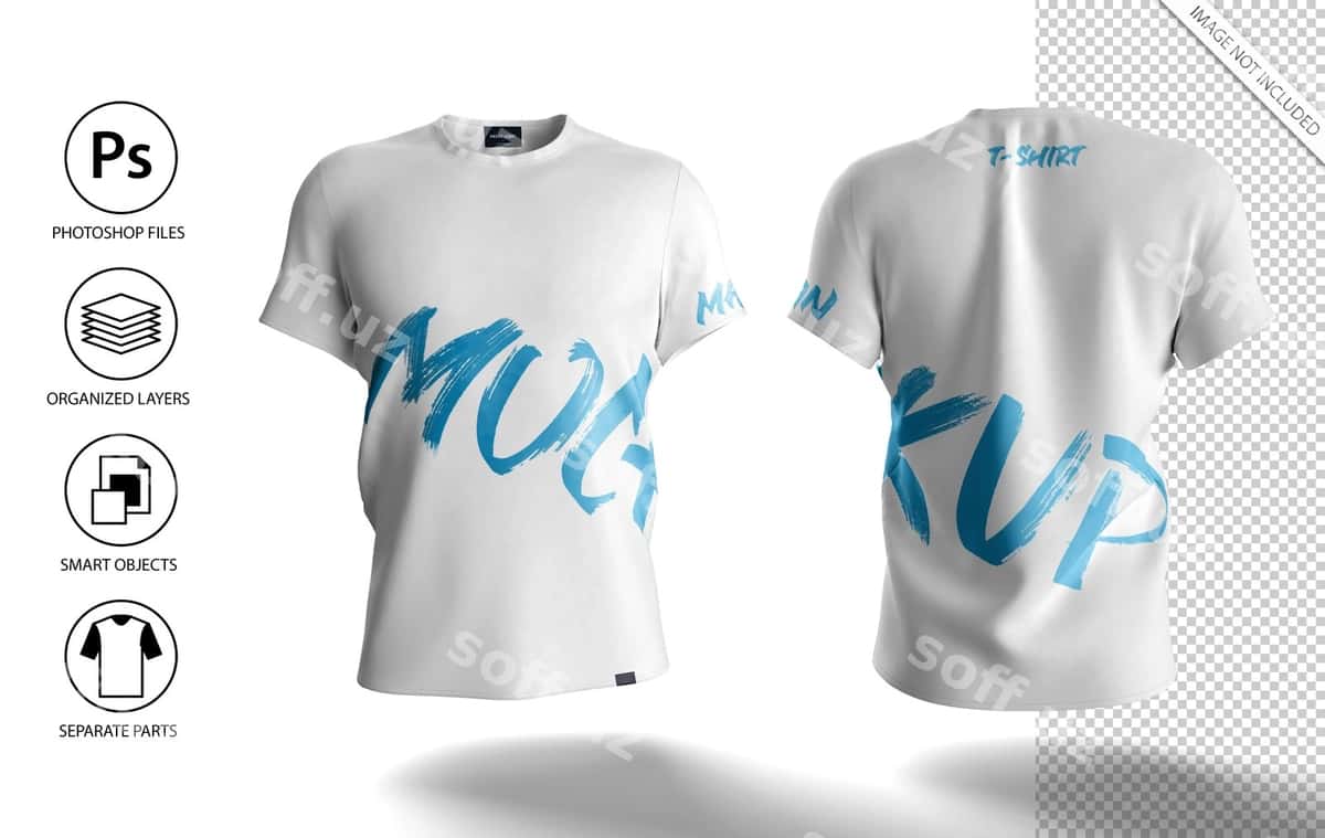Erkaklar uchun oq futbolka namunasi old va orqa ko'rinish | White men t shirt mockup front back view 1