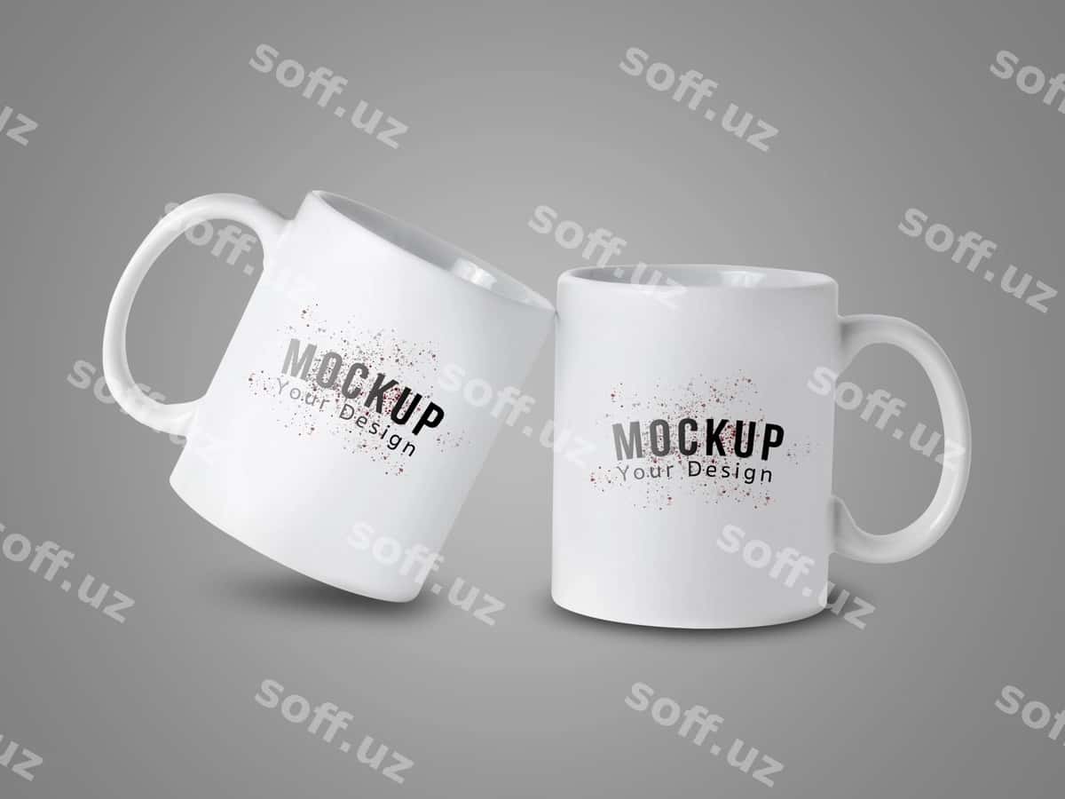 Oq choy qoshiq mockup sizning dizayningiz | White mug cup mockup your design 1
