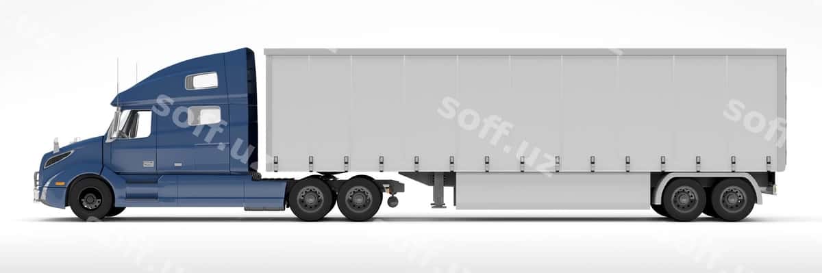 Oq yarım avtomobil ko'k treylır tomoni | White semi truck with blue trailer side 1