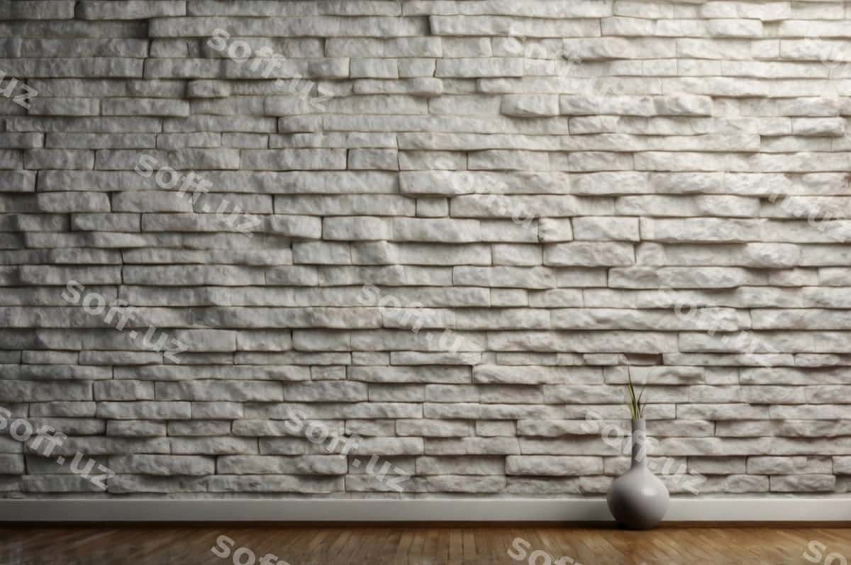 Oq vaza yog'ochli taban gilam devor | White vase sits wooden floor brick wall 1