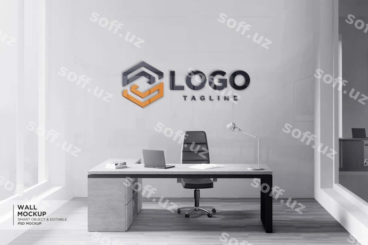 Oq devor haqiqiy logotip mockup bilan | White wall with realistic logo mockup 1