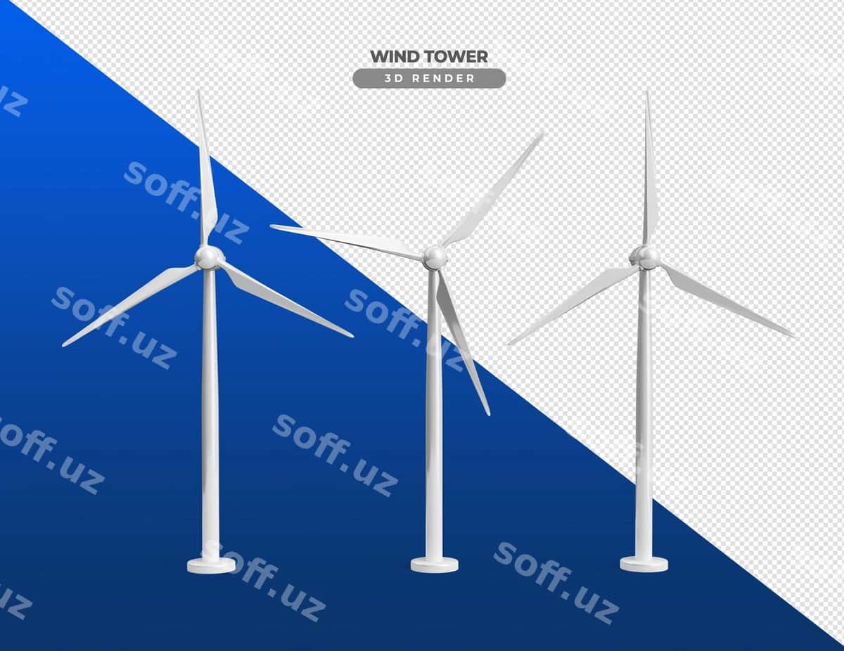 Shamol energiyasi minorasi 3d haqiqiy render | Wind power tower 3d realistic render 1