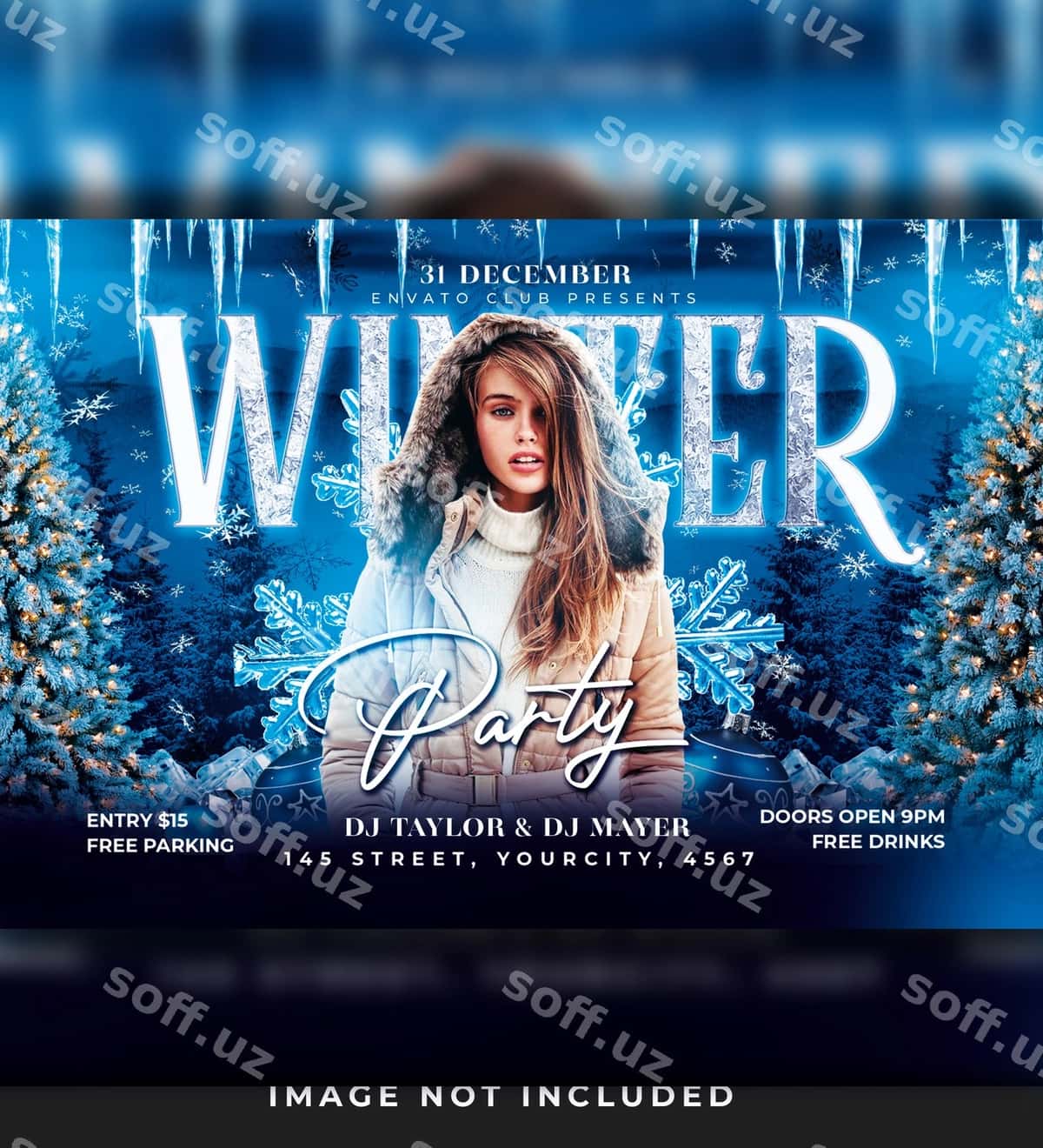 Qish to'yga flyer psd shabloni | Winter party flyer psd template 1