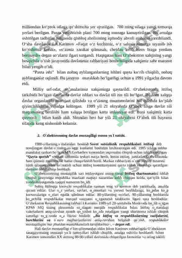 O`ZBEKISTON RESPUBLIKASI MUSTAQILLIGINING E‟LON QILINISHI VA UNING TARIXIY AHAMIYATI. 3