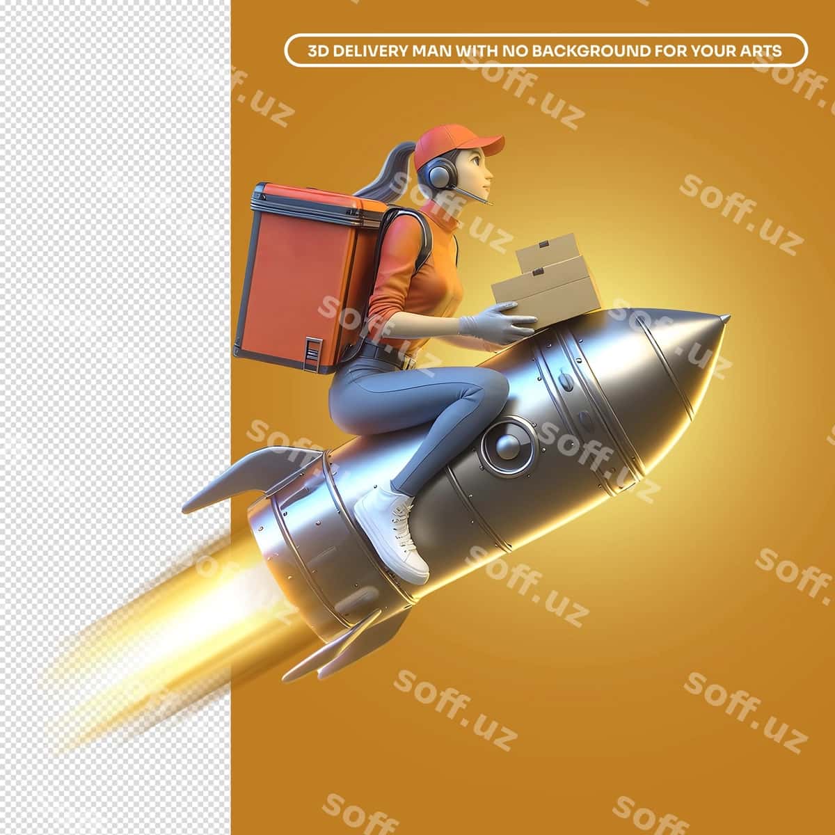 3D raketa yetkazib beruvchi ayol | Woman delivery person top rocket 3d 1