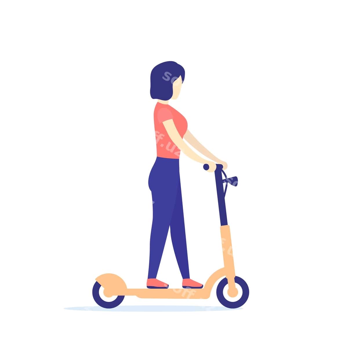 Ayol kick skuter vektor | Woman kick scooter vector 1