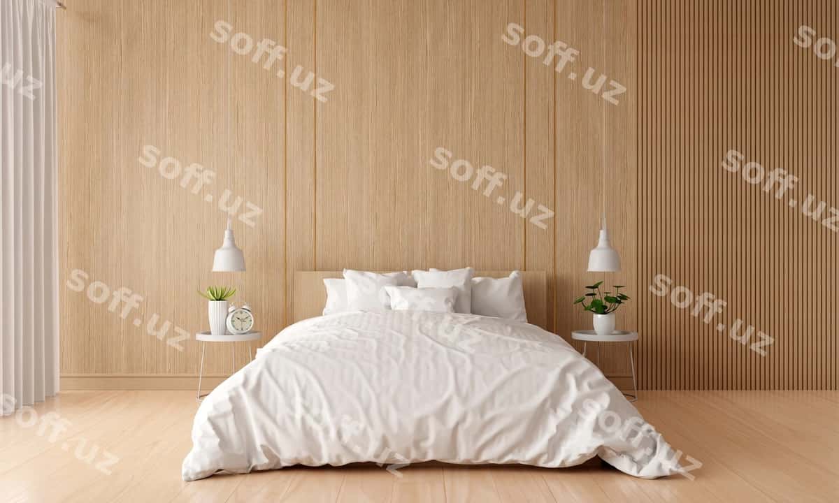 Yong'oqli uy xonasining içkim bo'sh maydon bilan | Wooden bedroom interior with free space 1