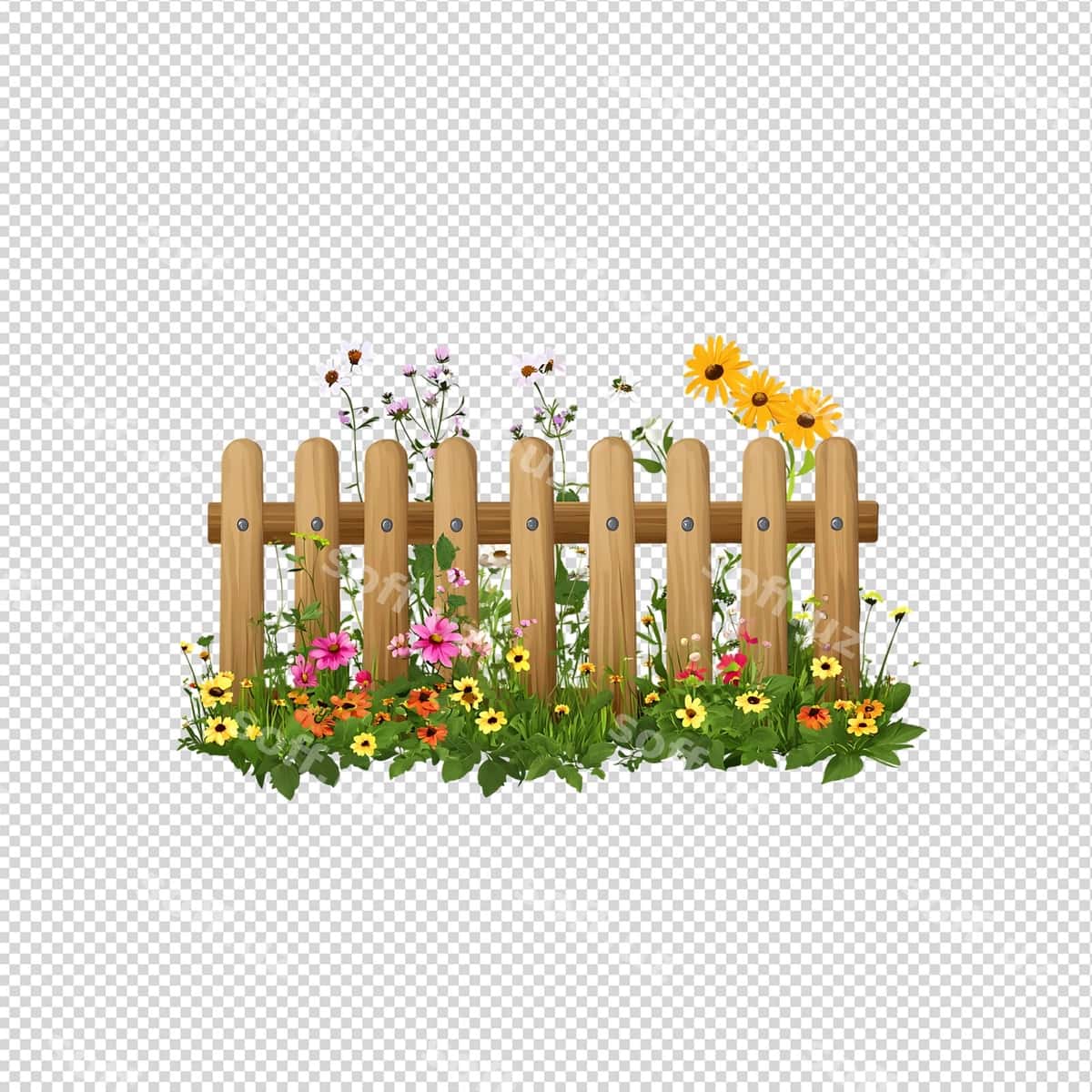 Yog'ochli chegara rang-barang gullar bilan | Wooden fence with colorful flowers 1