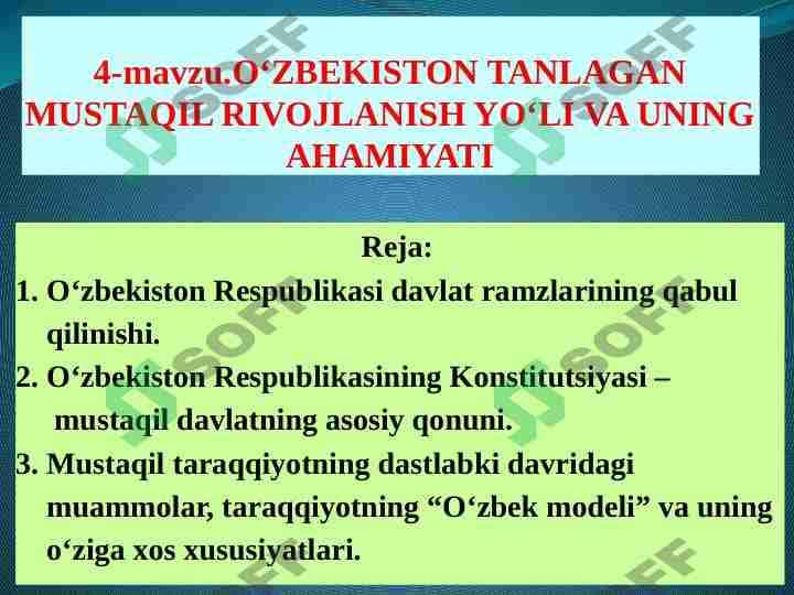 О‘ZBEKISTON TANLAGAN MUSTAQIL RIVOJLANISH YО‘LI VA UNING AHAMIYATI
