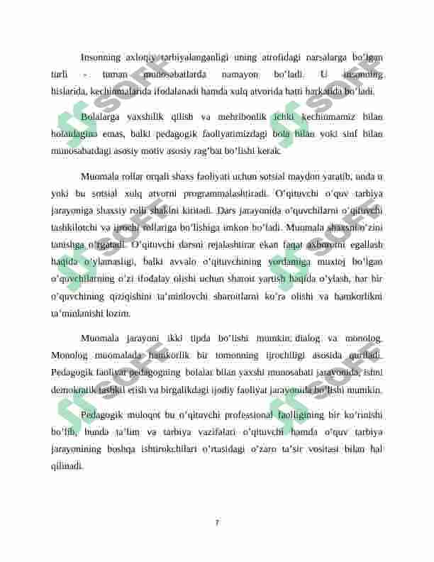 Pedagogik faoliyatni tashkil etishda muloqotga kirishishni rivojlantirish. 7