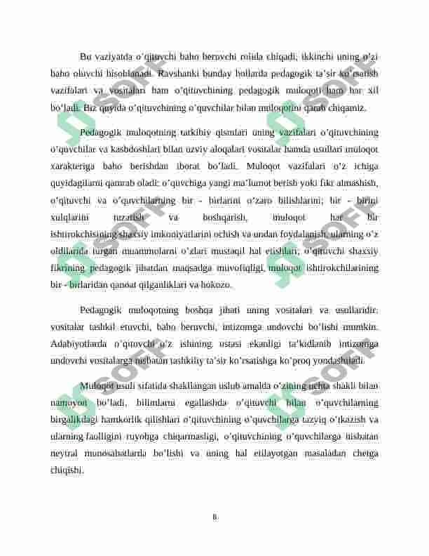 Pedagogik faoliyatni tashkil etishda muloqotga kirishishni rivojlantirish. 8