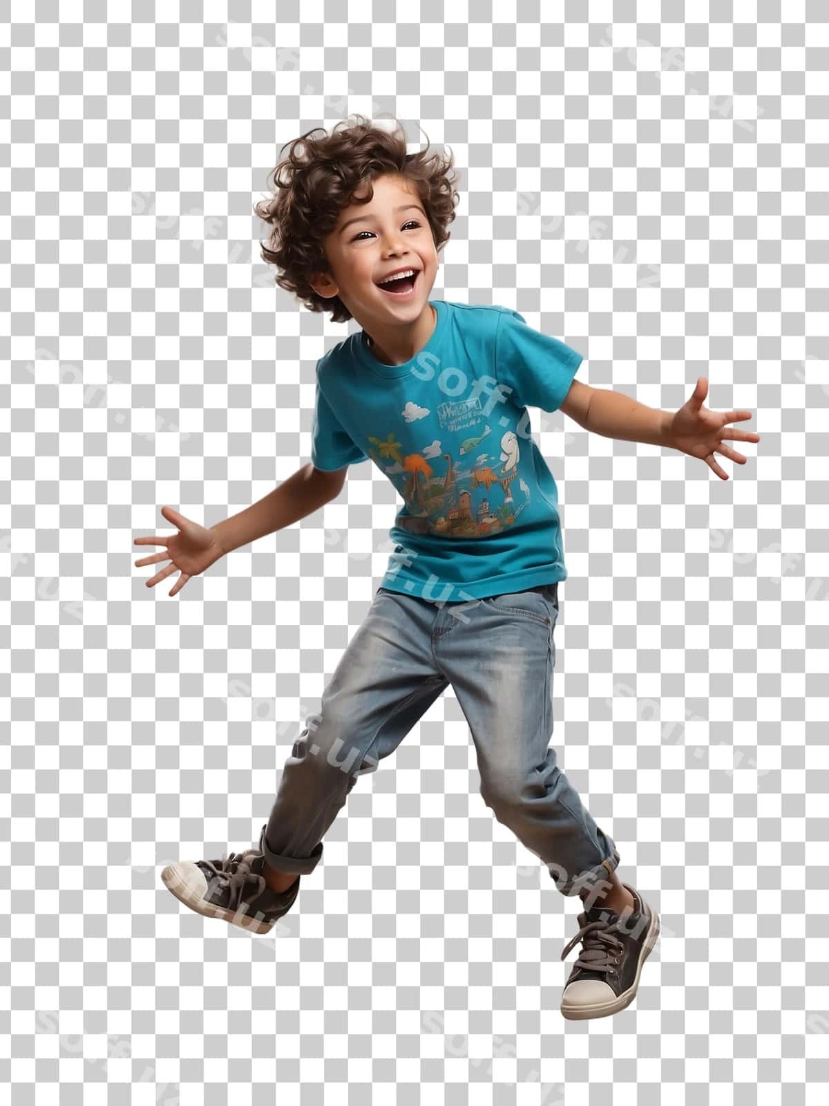 Yosh bola qo'llarini ko'tarib havoga sakrab tushmoqda | Young boy jumping air with his arms up 1