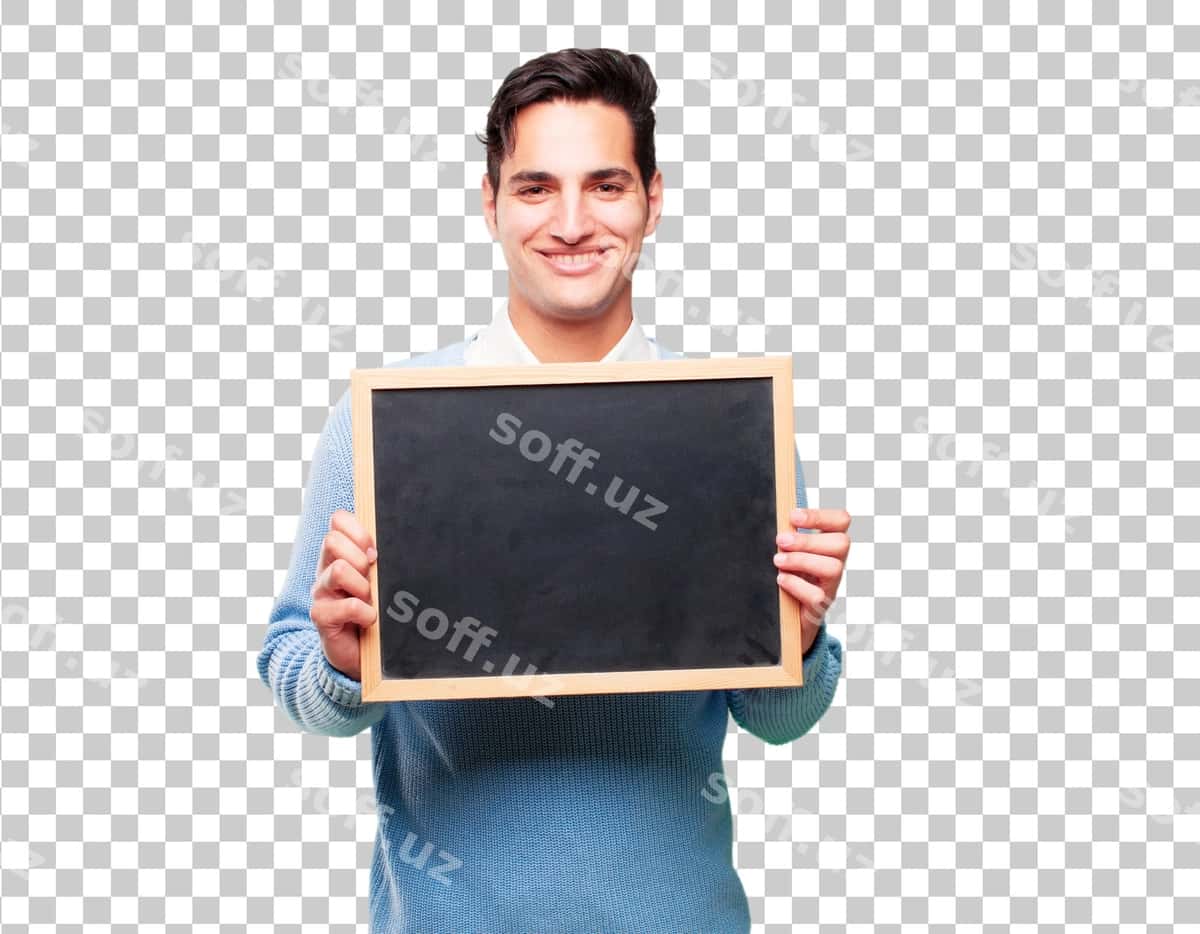 Plakat ko'targan yosh, kelishgan, sarg'ish yigit | Young handsome tanned man with placard 1