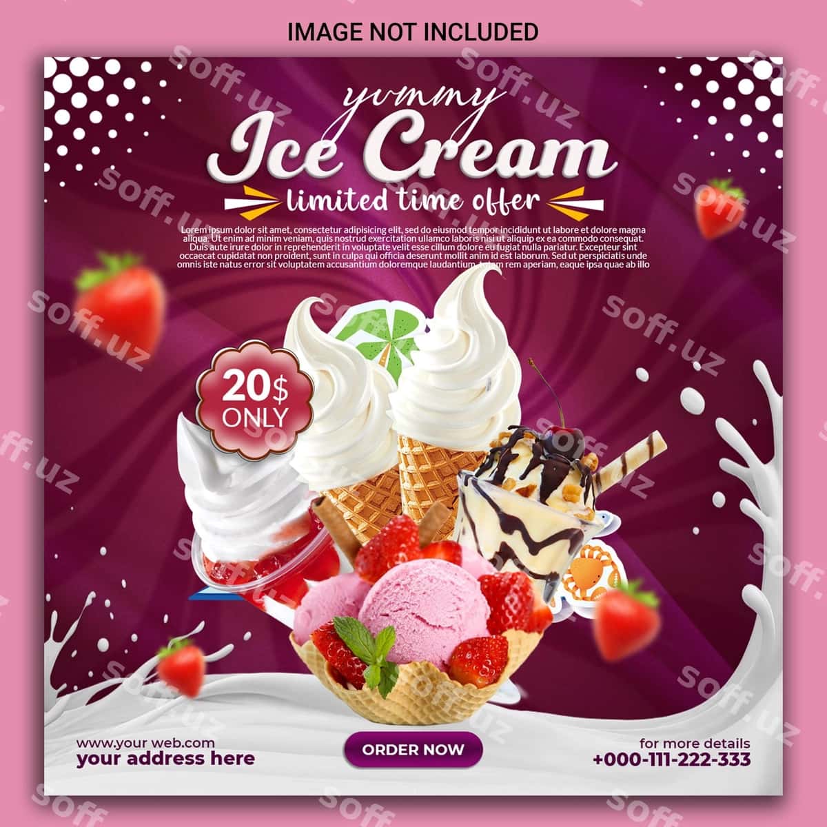 Mazali muzqaymoq ijtimoiy media post shabloni | Yummy icecream social media post template 1