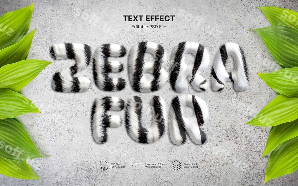 Zebra bosima matn effekti | Zebra print text effect 1