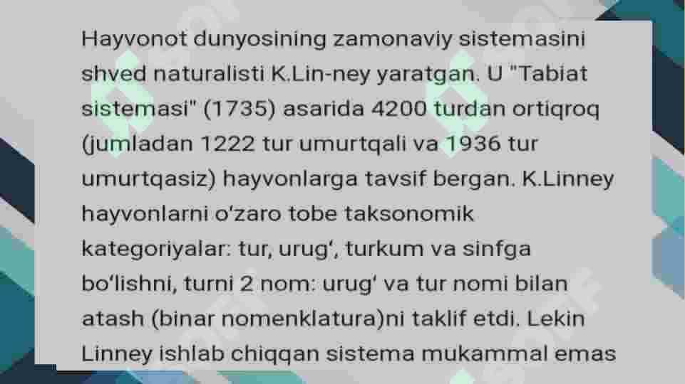 Hayvonlar sistematikasining maqsadi, uslublar ,qisqacha tarixi va uning òrni. 6
