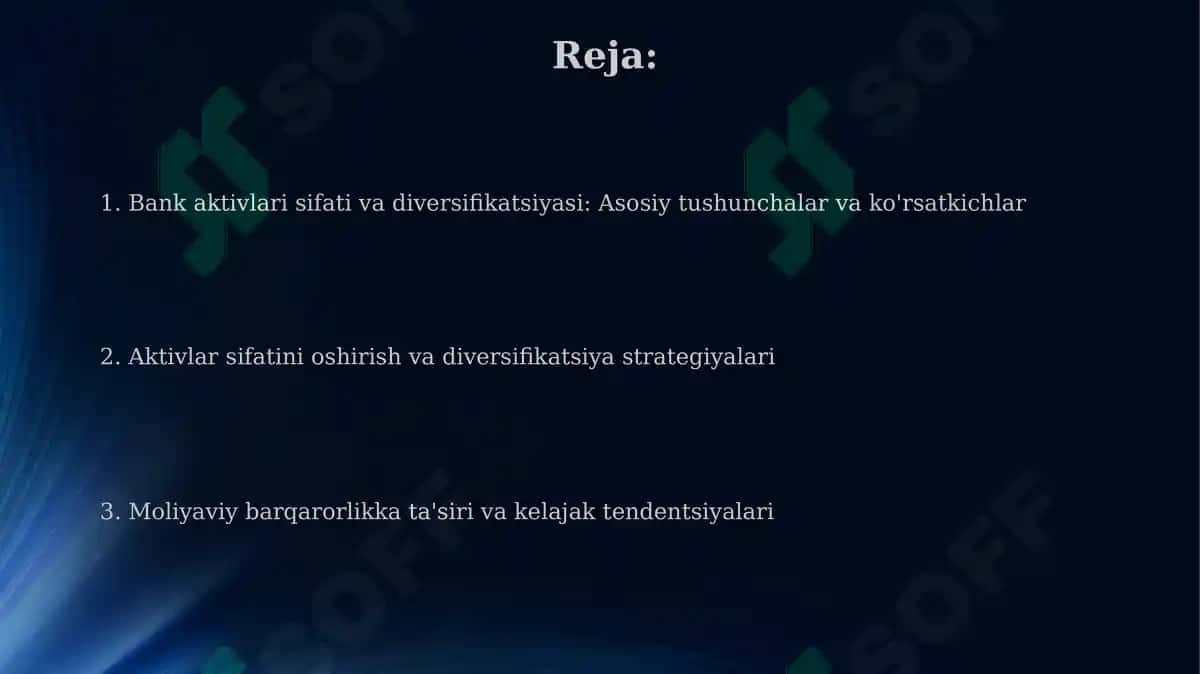 Банк активларининг сифати даражаси ва банк aktivlarining diversifikatsiyasi 2
