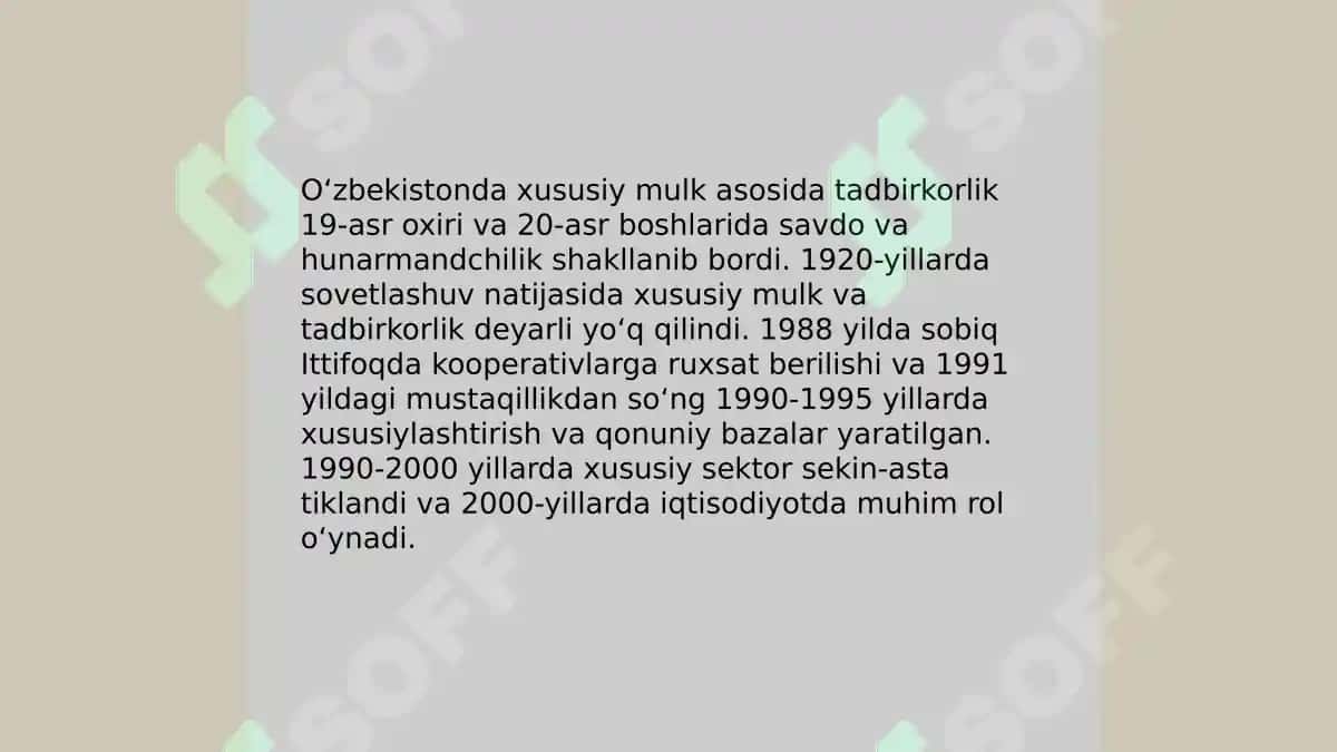Xususiy mulk asosida tadbirkorlik faoliyatini yuritish 4