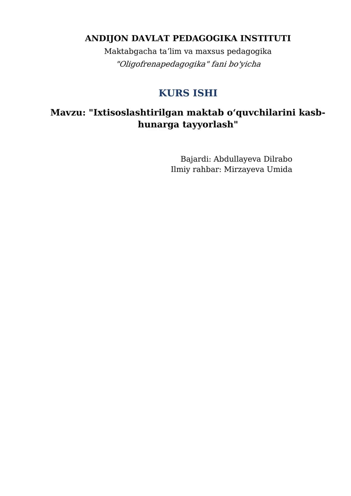 Ixtisoslashtirilgan maktab oʻquvchilarini kasb-hunarga tayyorlash 1