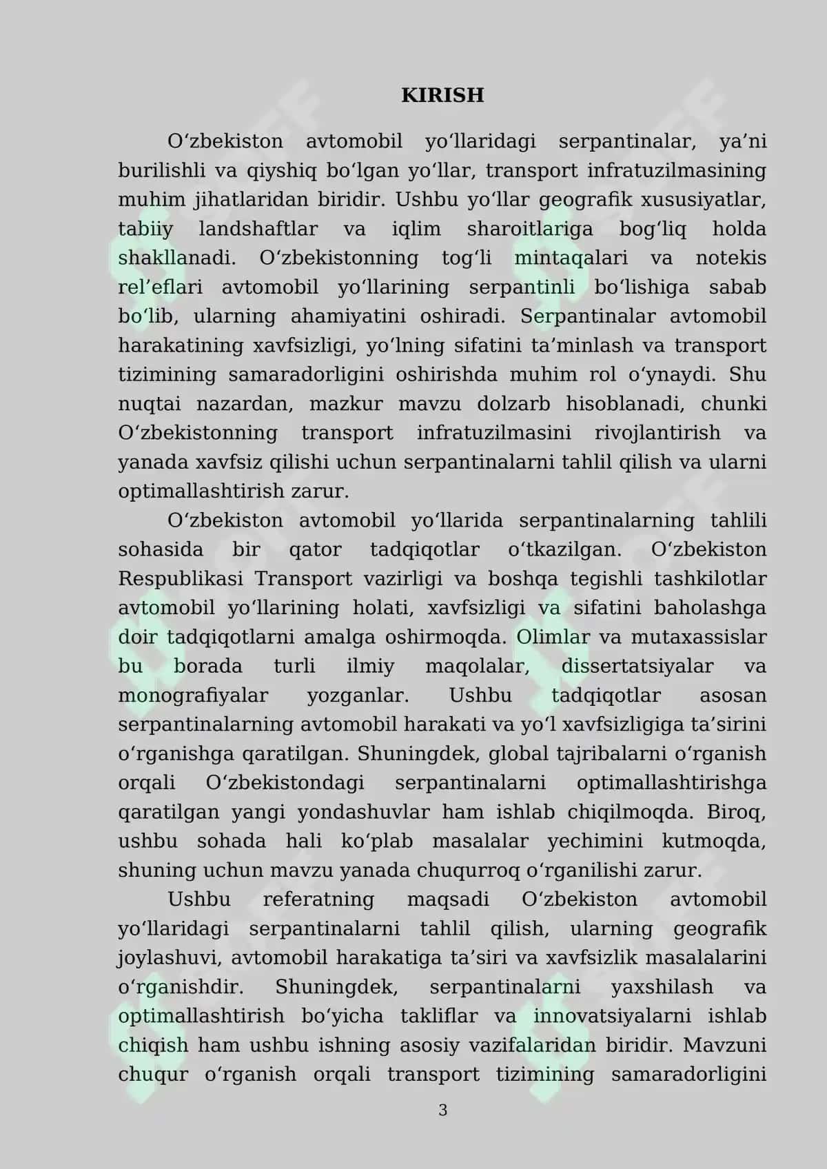 O'zbekiston avtomobil yo'llaridagi serpantinalarni tahlili 3