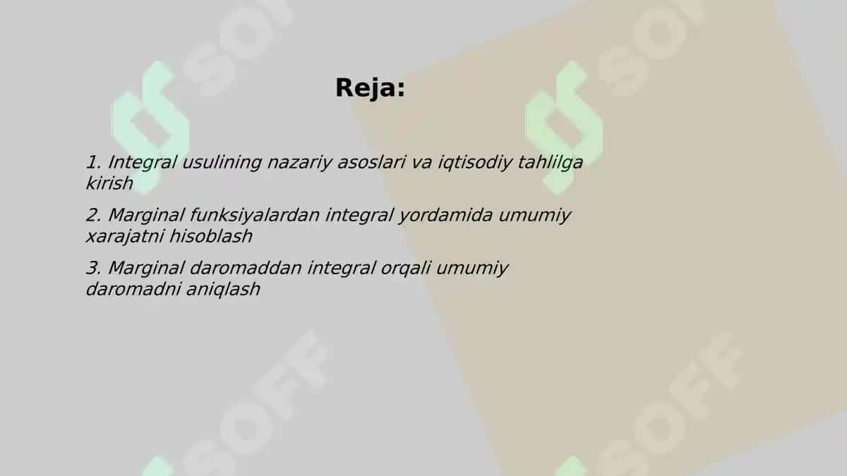 Integral usuli va uning moliyaviy tahlilda (iqtisodiyotda) qo'llanilishi 2