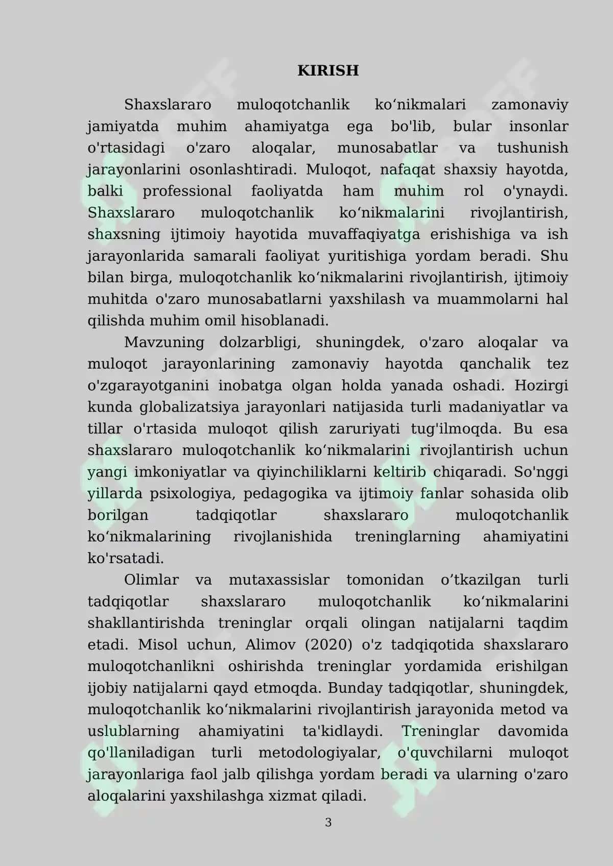 Shaxslararo muloqotchanlik koʻnikmalarini hosil qilish uchun tashkil etiladigan treninglar referati 3