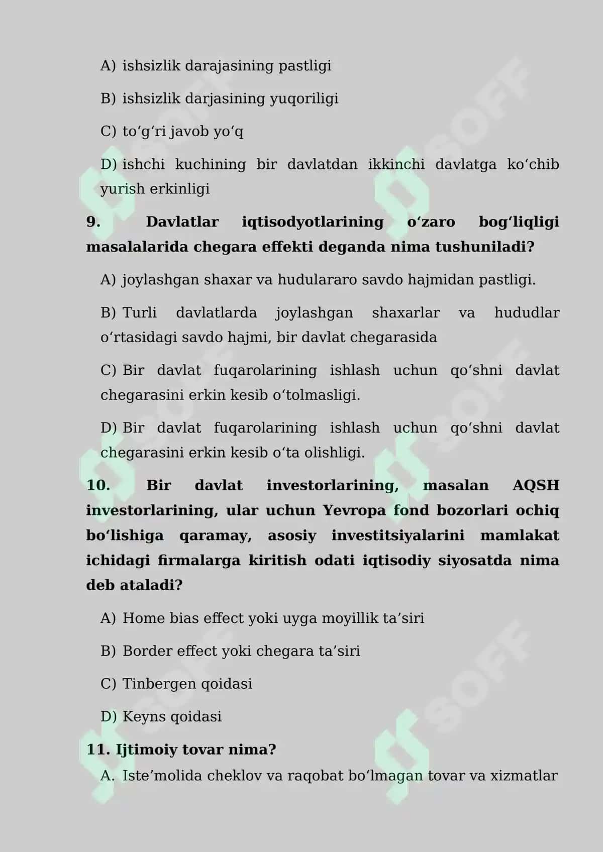Iqtisodiy siyosat bo'yicha test savollari 3