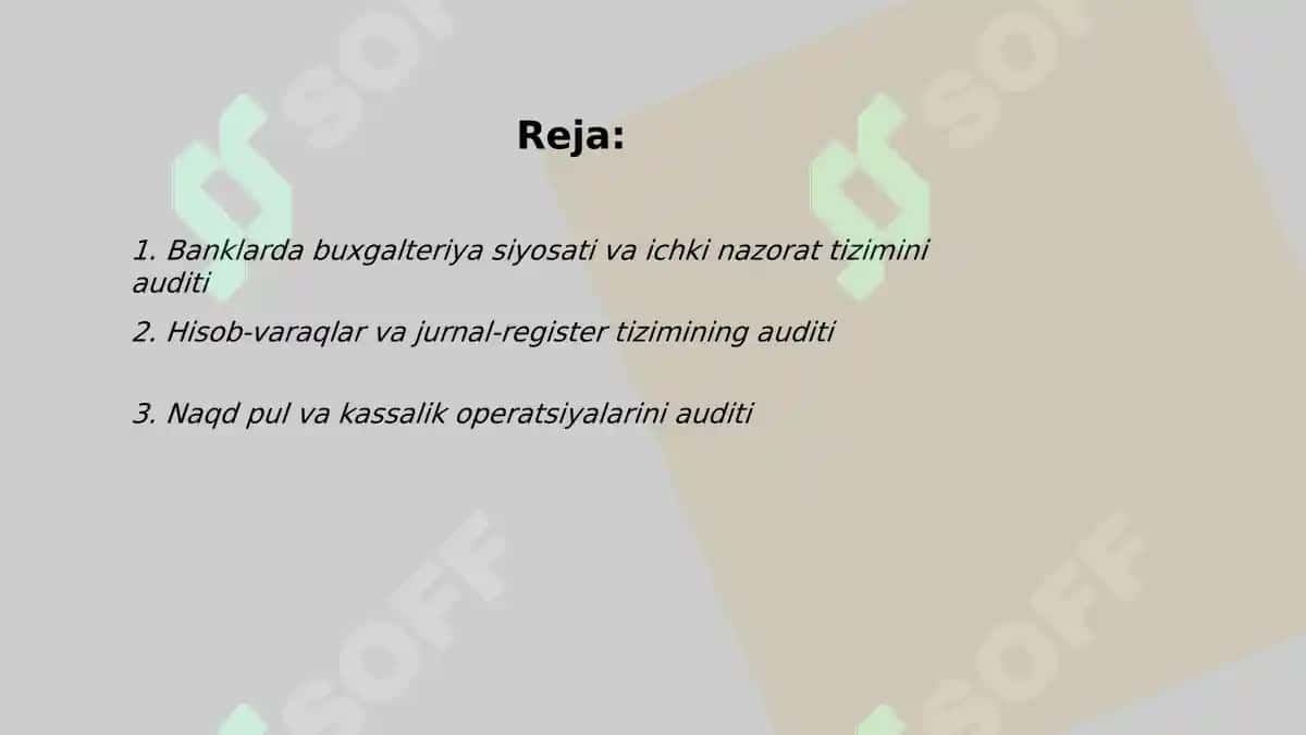 Banklarda buxgalteriya hisobini tashkil etilishi va yuritilishi auditi 2