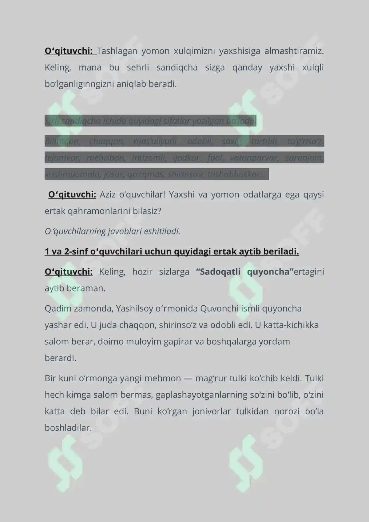 "Kelajak soati" 3-mavzu: Odob-tarbiyaning mevasi (1-4-sinflar uchun dars ssenariysi) 4