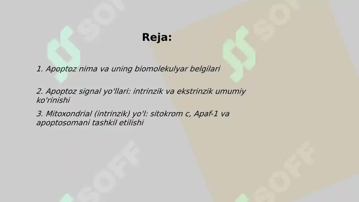 Apoptoz "ulish signali" ekanligi to'g'risida. Apoptoz stemulyatorlari va ingibiri 2