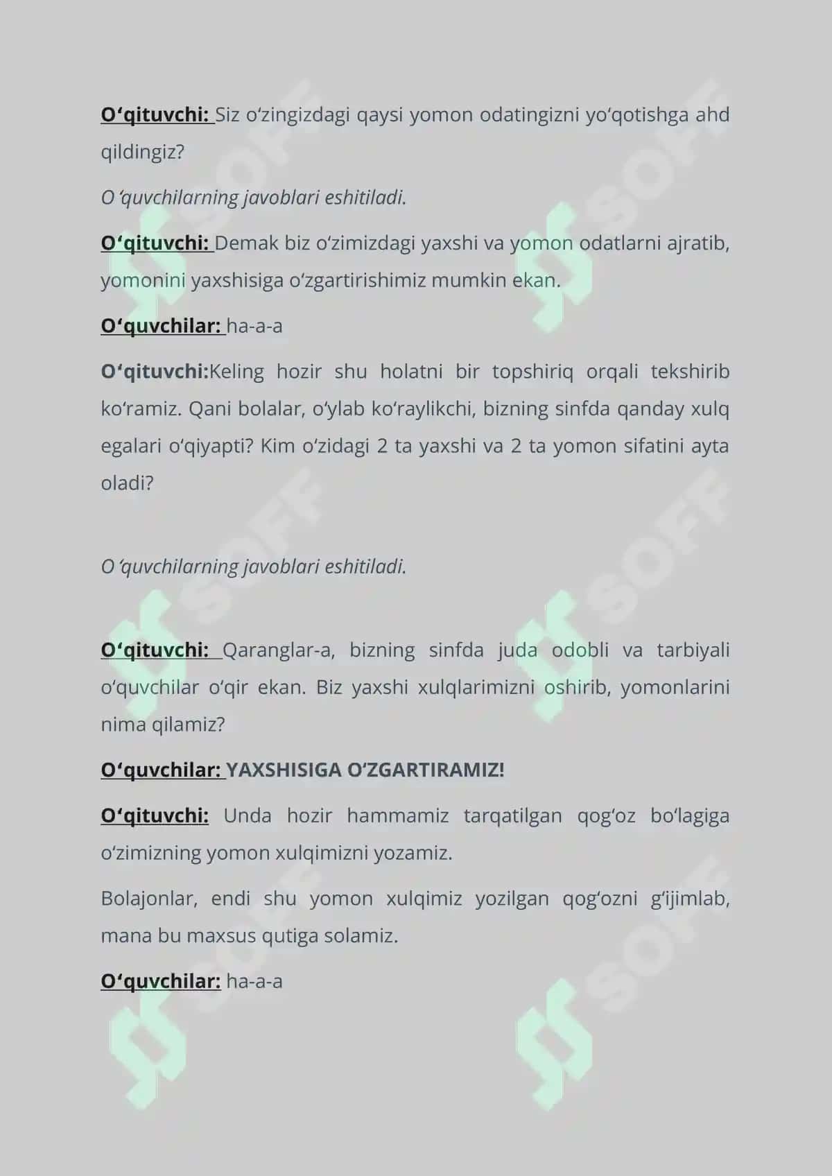 "Kelajak soati" 3-mavzu: Odob-tarbiyaning mevasi (1-4-sinflar uchun dars ssenariysi) 3
