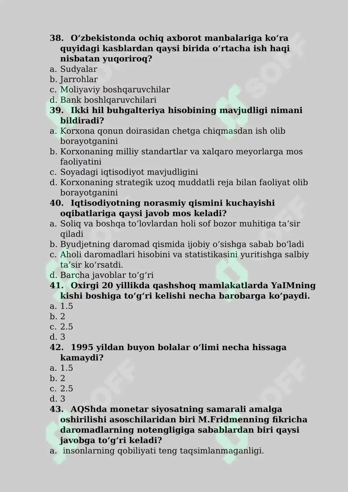 Iqtisodiy rivojlanishga oid test savollari 8