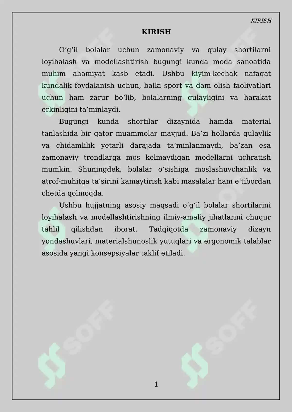 O'g'il bolalar shortigini loyihalash va modellashtirish bo'yicha kurs ishi 3