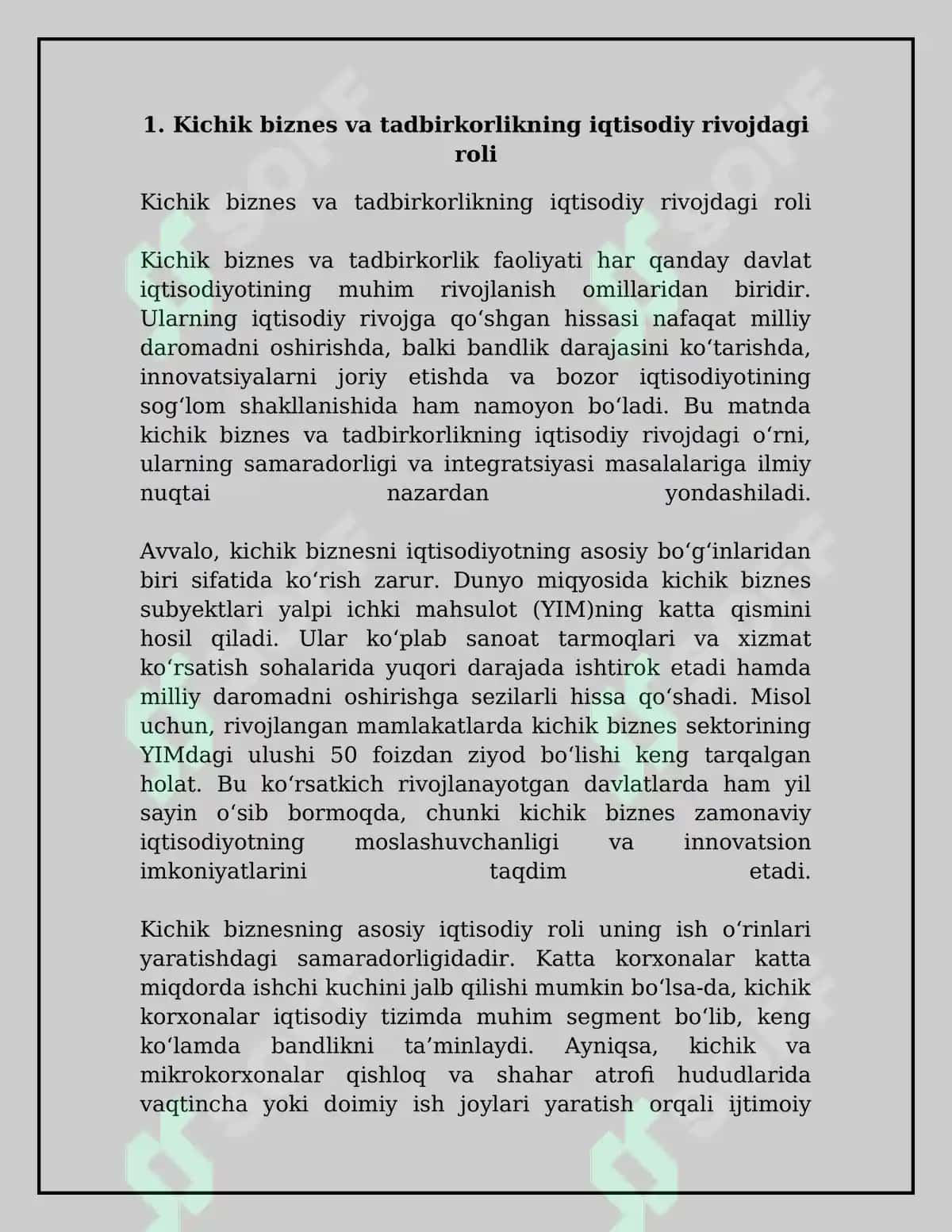 Kichik biznes va tadbirkorlik faoliyatini rivojlantirishning iqtisodiy va ijtimoiy xavfsizlikni ta'minlashdagi ahamiyati 4