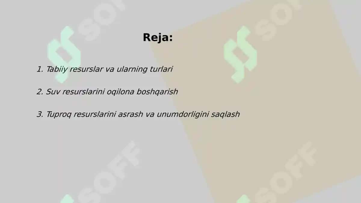Tabiiy resurslar va ulardan oqilona foydalanish 2