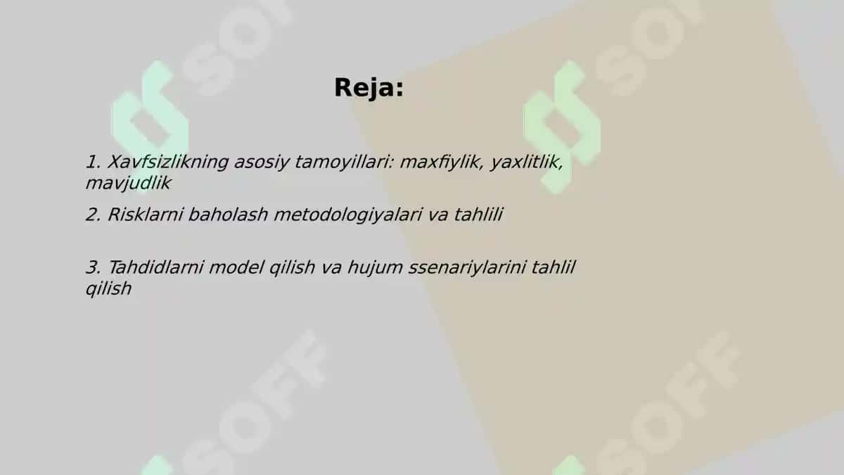 Xavfsizlikni ta'minlash tamoyillari va uslublarini tahlil qilish 2