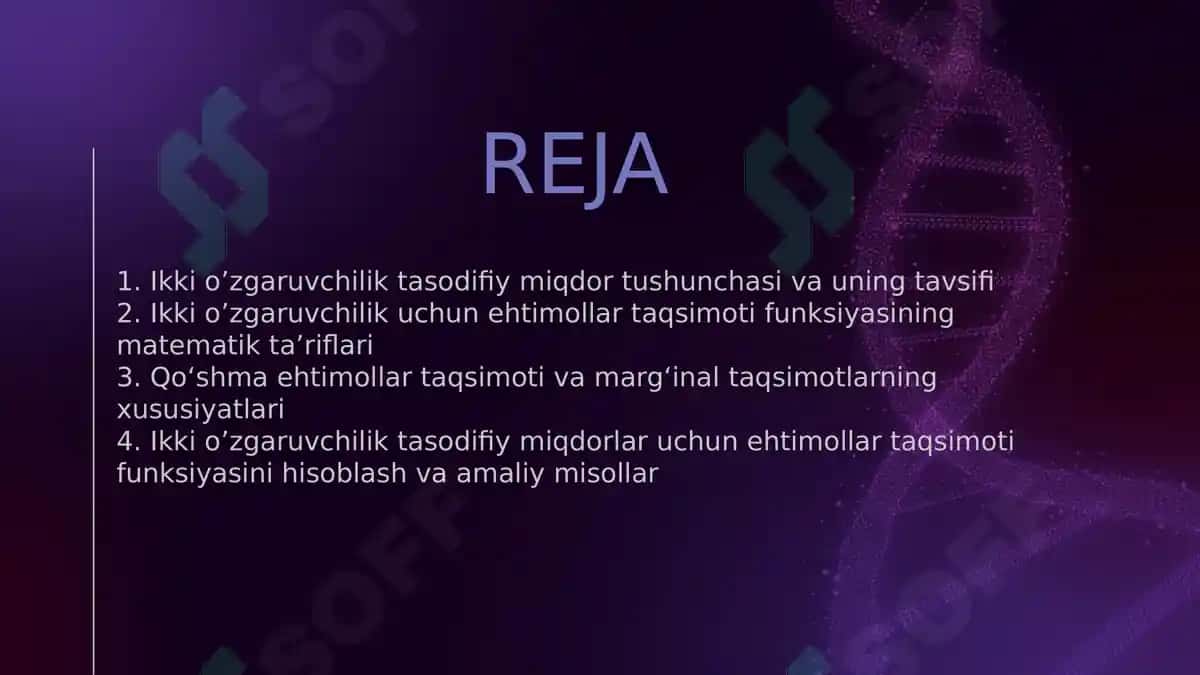 IKKI O’ZGARUVCHILIK TASODIFIY MIQDORLAR UCHUN EHTIMOLLAR TAQSIMOTI FUNKSIYASI 2