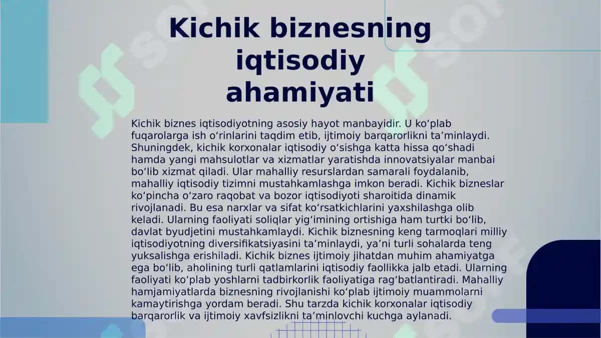Kichik biznes va tadbirkorlik faoliyatini rivojlantirishning iqtisodiy va ijtimoiy xavfsizlikni ta'minlashdagi ahamiyati 3