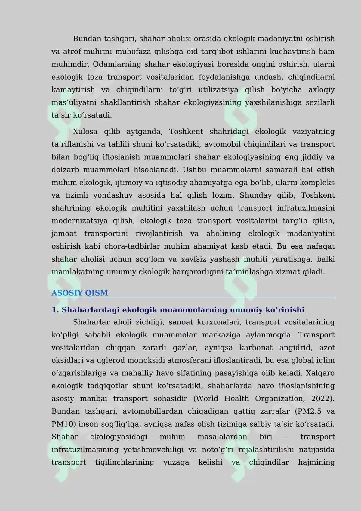 Tahliliy Esse: Shaharlarda ekologik muammolar va Toshkent shahri ekologik vaziyati tahlili 3
