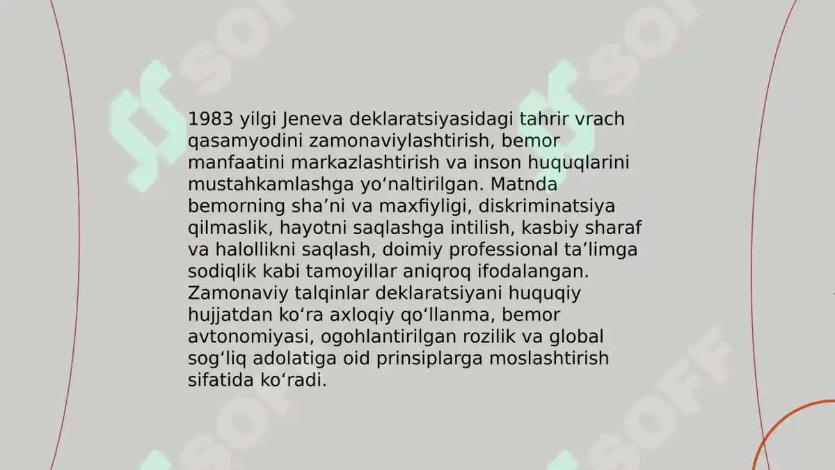 Tibbiy xodimlarning asosiy huquqlari va kasbiy erkinliklari 8