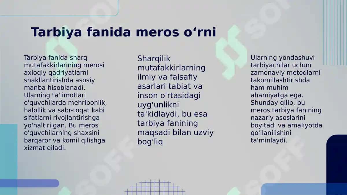 Boshlang'ich ta'lim fanlarini o'qitish jarayonida Sharq mutafakkirlari merosidan foydalanish (tarbiya fani darslari misolida) 5