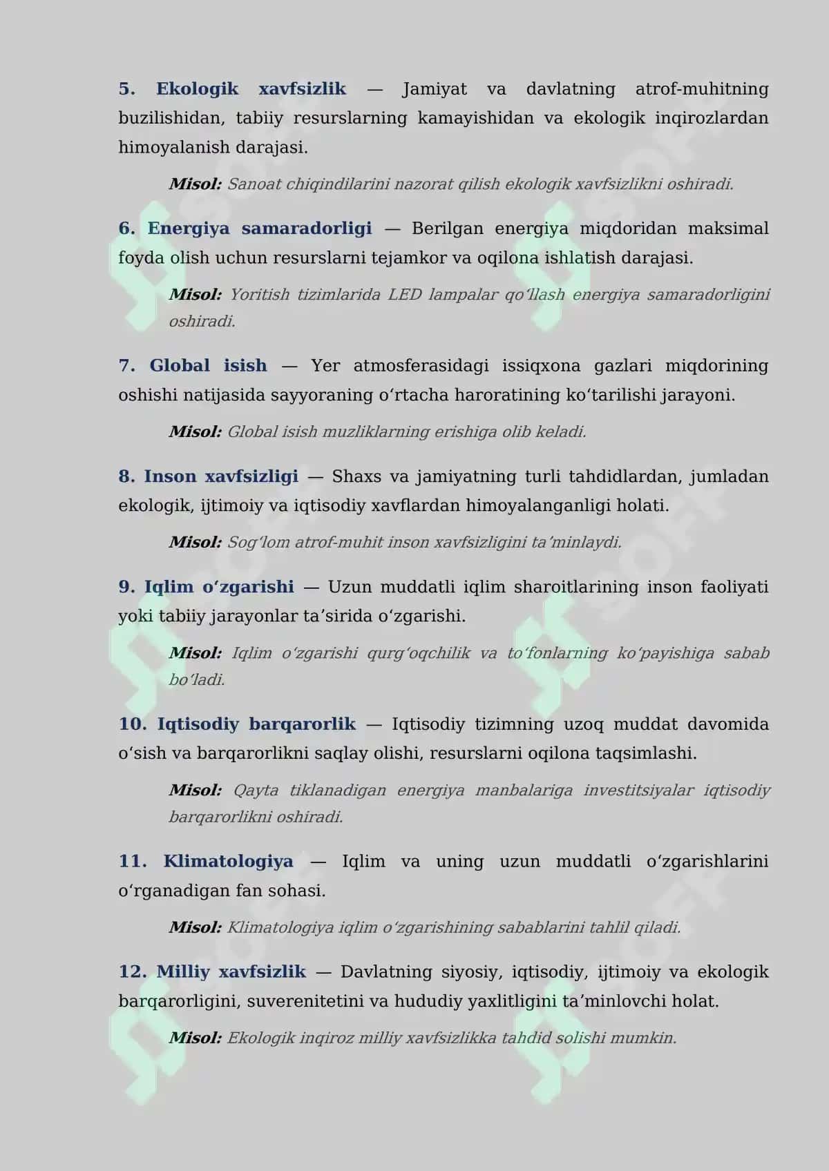 Ekologik xavfsizlik, milliy xavfsizlik va barqaror rivojlanish atamalari lug'ati 2