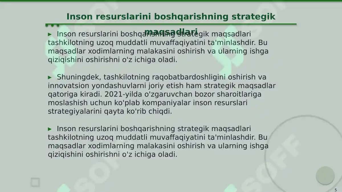 Zamonaviy sharoitlarda inson resurslarini boshqarishning tutgan o‘rni va strategiyasi 5