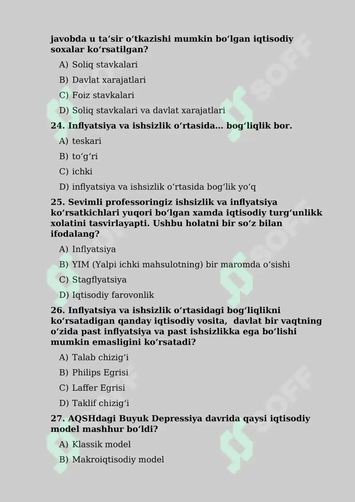 Iqtisodiy siyosat bo'yicha test savollari 7