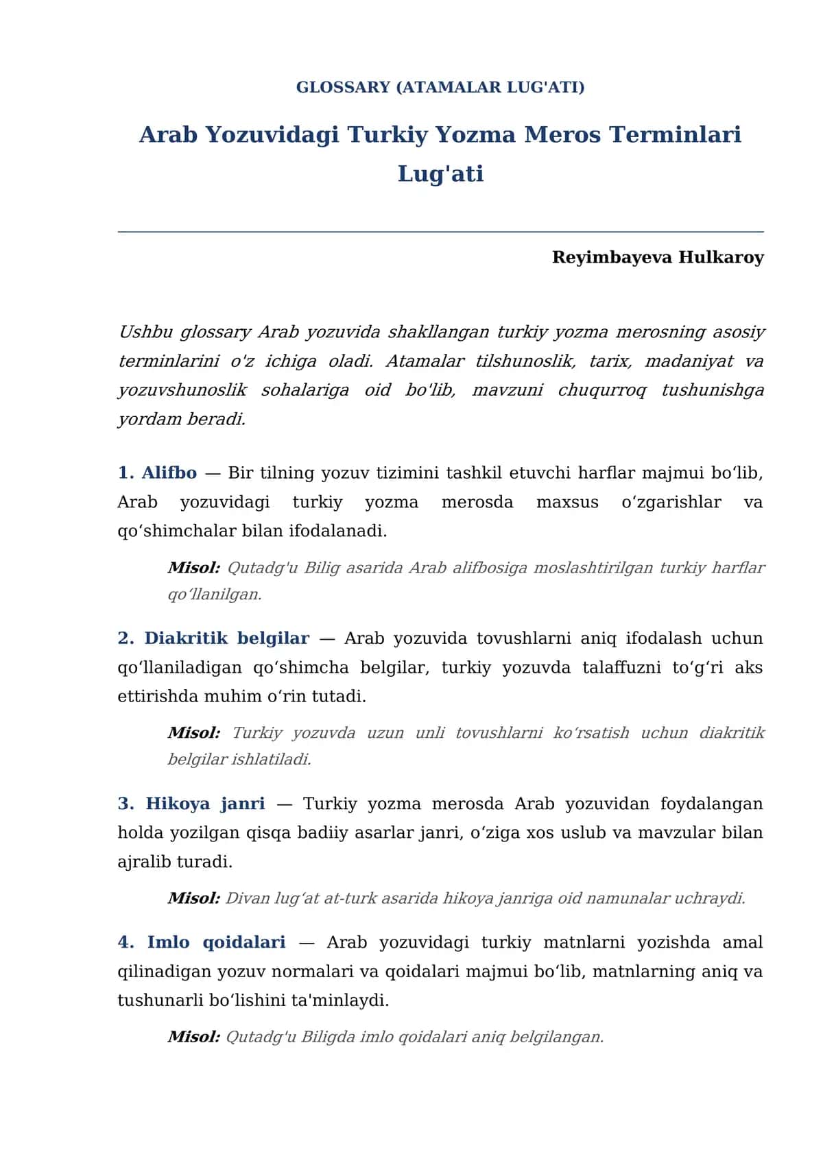 Glossary of Turkish Written Heritage Terms in Arabic Script 1