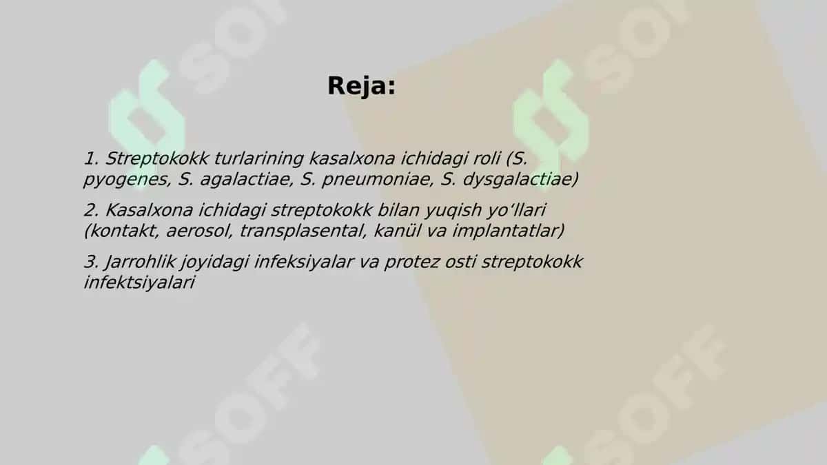 Kasalxona ichi infeksiyasi qoʻzgʻatuvchilar streptokokklar 2