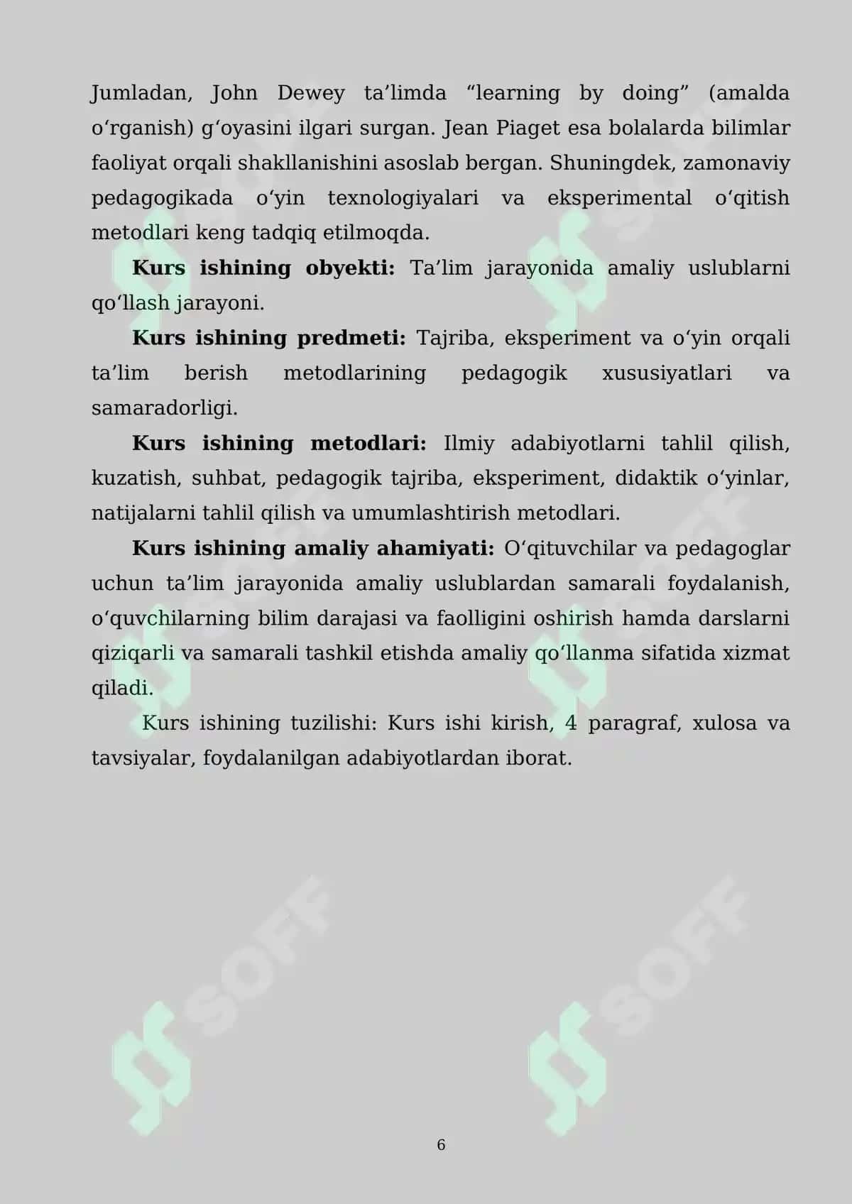 AMALIY USLUB VA UNING TURLARI (TAJRIBA, EKSPERIMENT, O‘YIN ORQALI TA’LIM) PEDAGOGIK TAHLILI 6