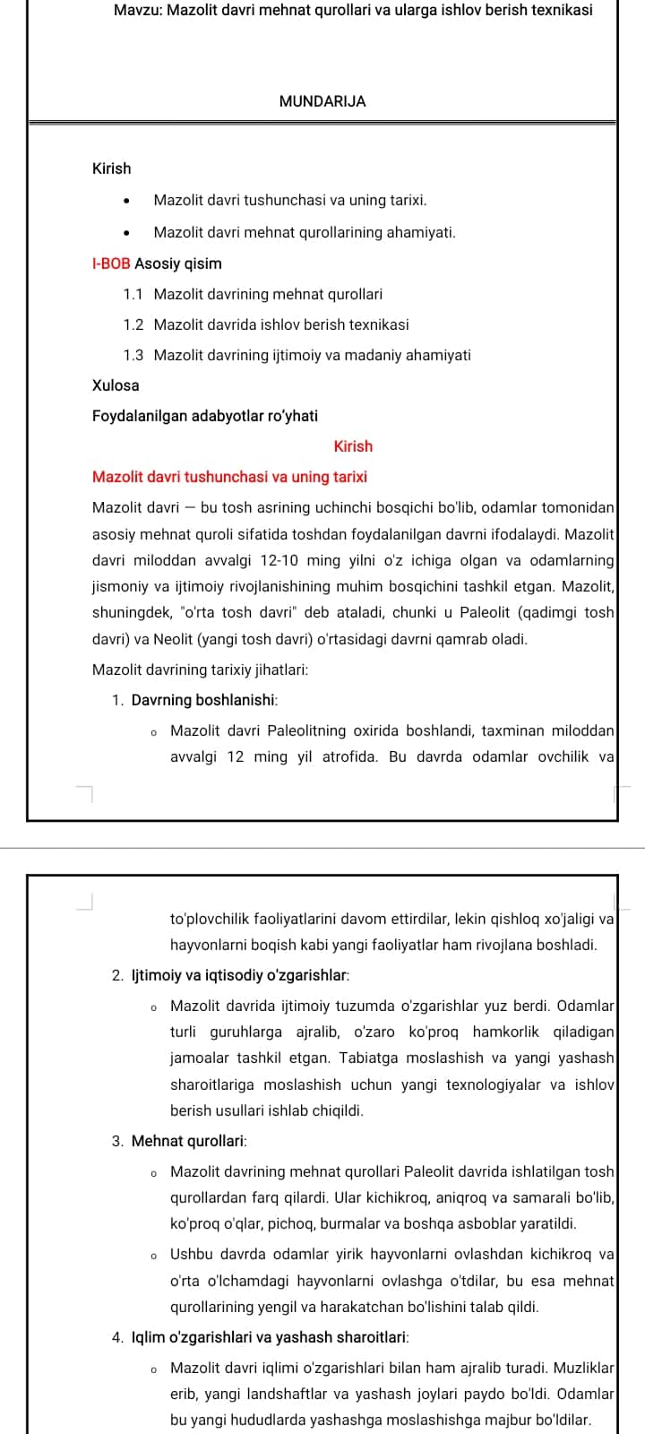 Mazolit davri mehnat qurollari va ularga ishlov berish texnikasi