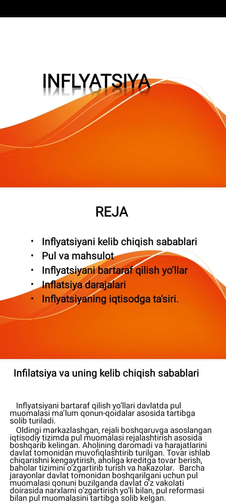 Inflyatsiya. Pulning qadrsizlanishi