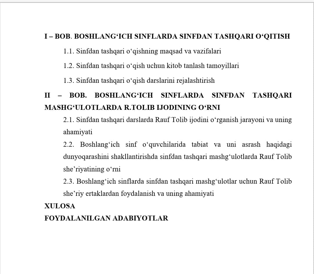 SINFDAN TASHQARI OʻQISH DARSLARIDA R.TOLIB IJODINI OʻRGANISH